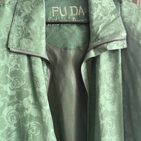 Vintage 80s FUDA International 100% Silk Floral Bomber Jacket Green Womens 1X - Picture 2 of 9